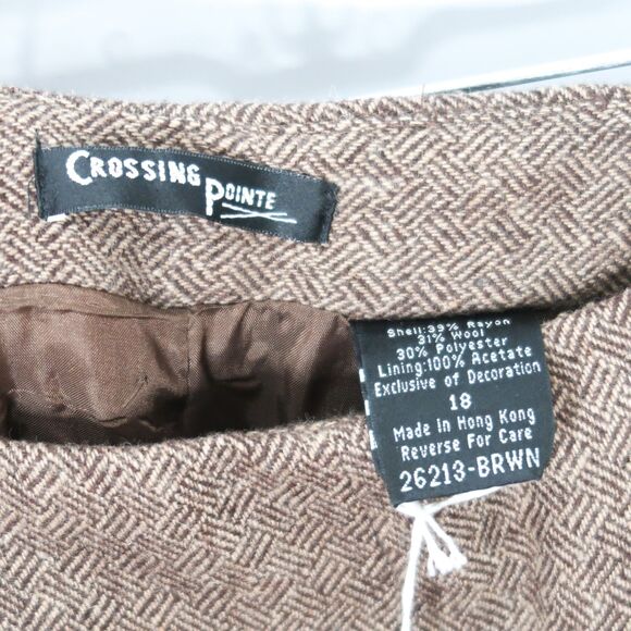 Crossing Pointe Womens Pants Size 18 Brown Wool Chevron Floral Straight Academia - Picture 4 of 12